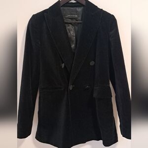 Zara Black Velvet Double-Breasted Blazer Coat
